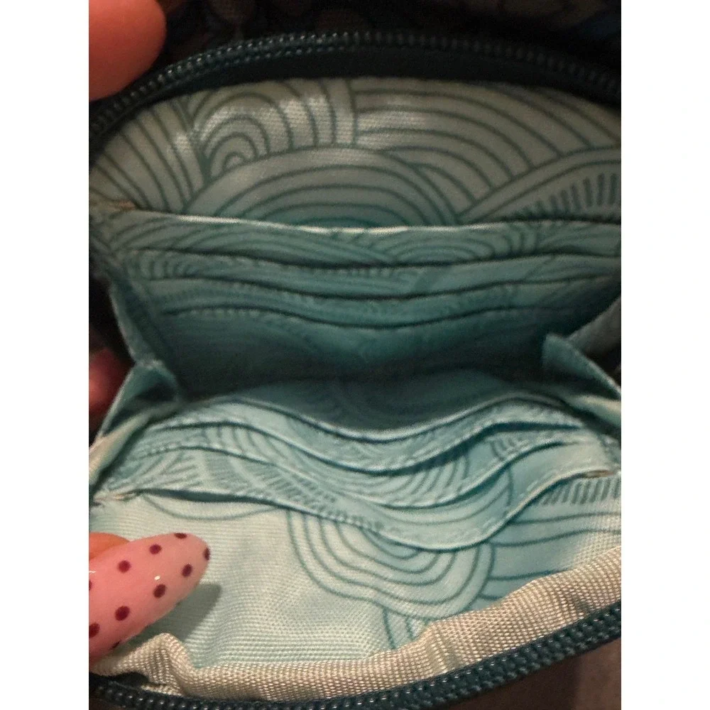 Haiku Pouch Teal Blue Gray Geometric Pattern Wallet Organizer Strap